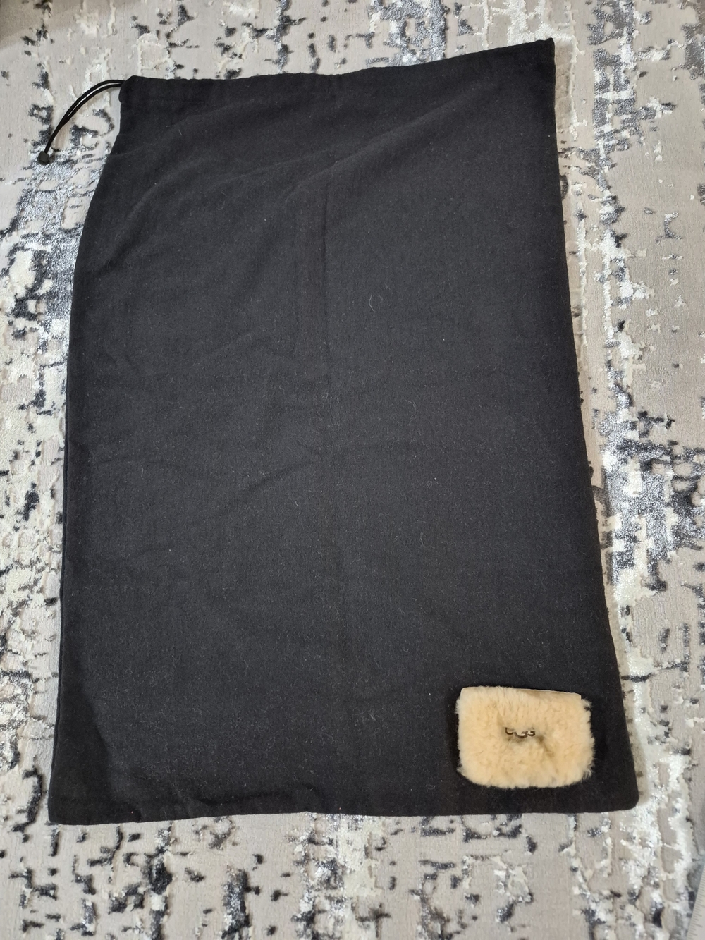UGG Australia Black Drawstring Dust Bag with Shearling Logo Patch 25×15 large